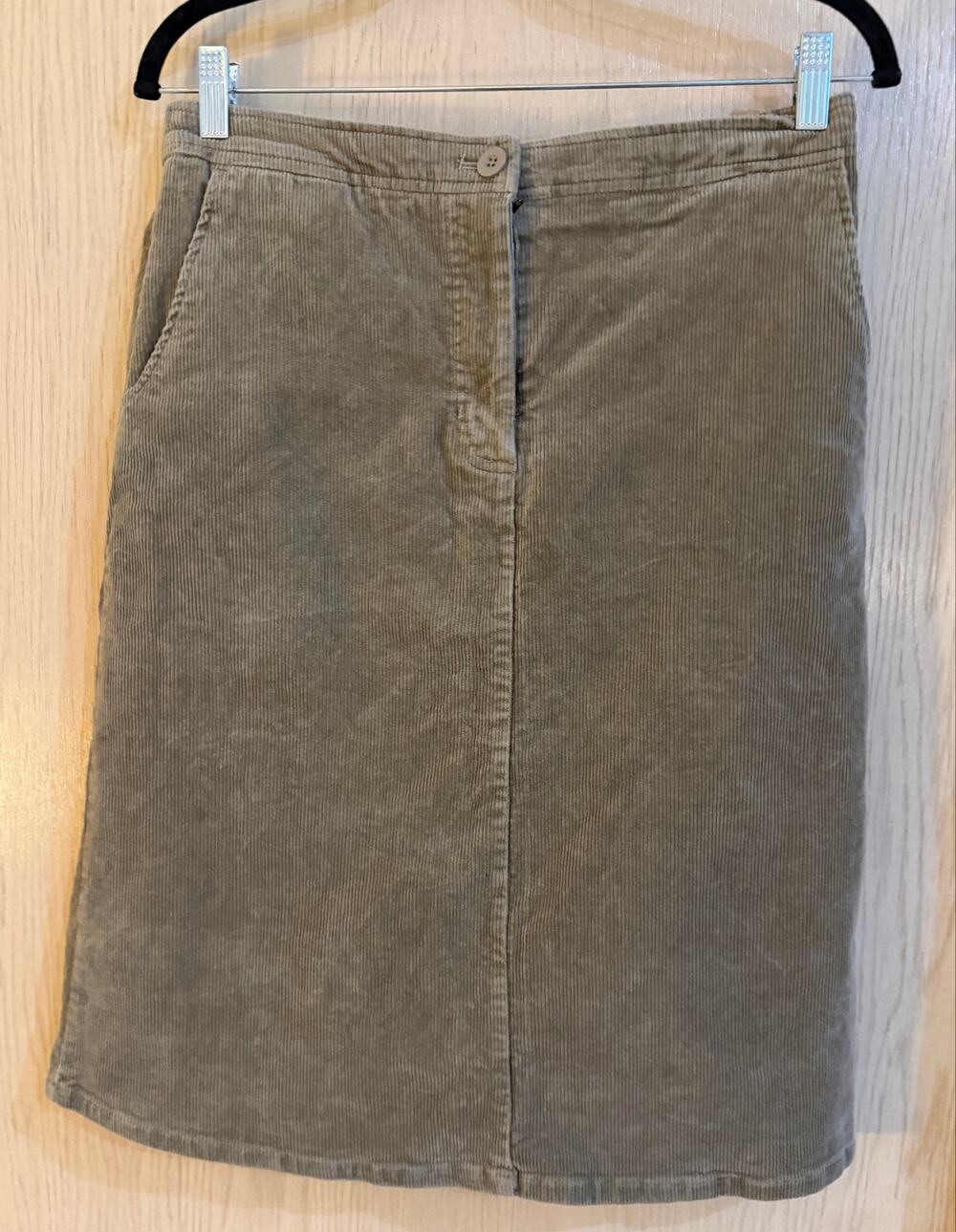 Vermont Country Store Brown Corduroy Midi Skirt 12P Petite Pockets Stretch